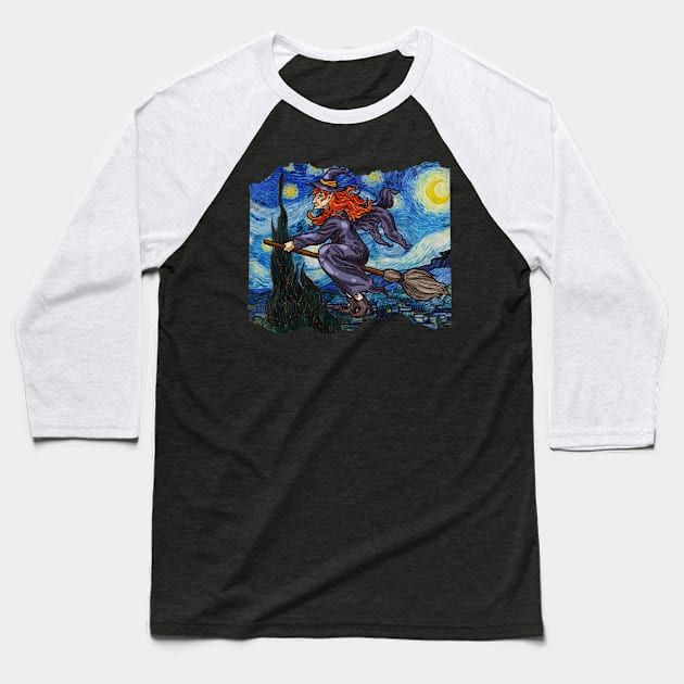 Starry Night By Vincent Van Gogh And Witch Baseball T-Shirt by V-Edgy